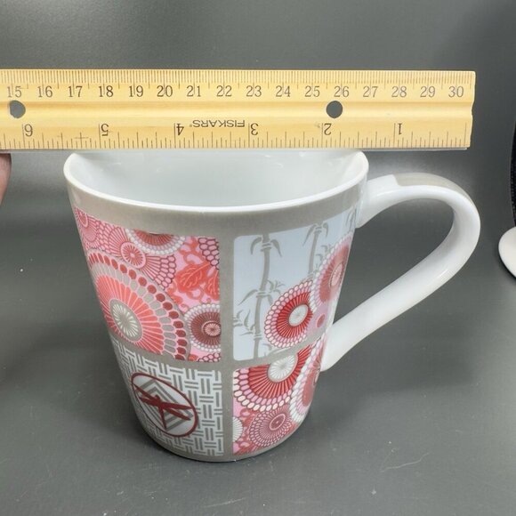 Debra Valencia Coffee Mug Cup Blue Harbor Pink And Gray Floral Dragonfly 16oz - Picture 4 of 11